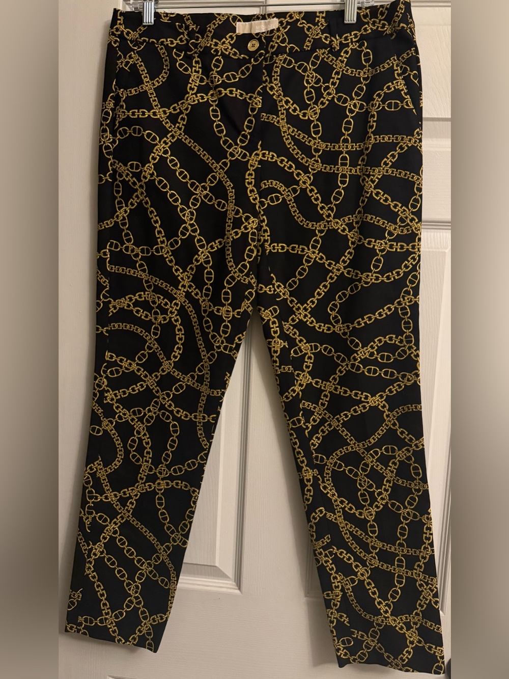 Michael Kors Black and Gold Chain-Print Tapered Ankle length pants